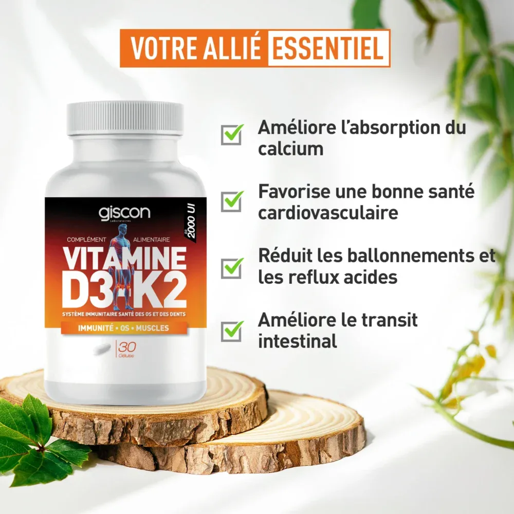 Giscon vitamine d3+k2 30 gélules