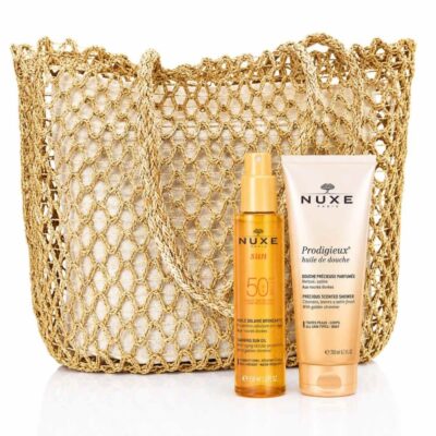 Nuxe Huile Solaire Bronzante SPF50 + Huile de Douche 200ml et Sac de Plage Offert