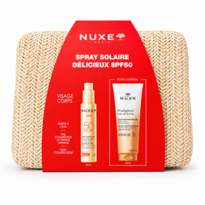 Nuxe Spray Solaire Delicieux SPF50 + Prodigieux Huile de Douche 200ml et Trousse Offerte