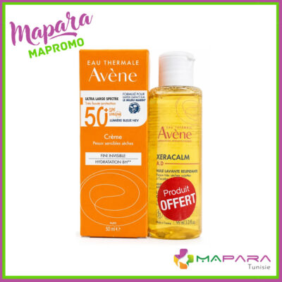 Avene Soin Solaire Peaux Sensibles Sèches SPF 50+ 50ml + XeraCalm A.D Huile Lavante 100ml Offerte