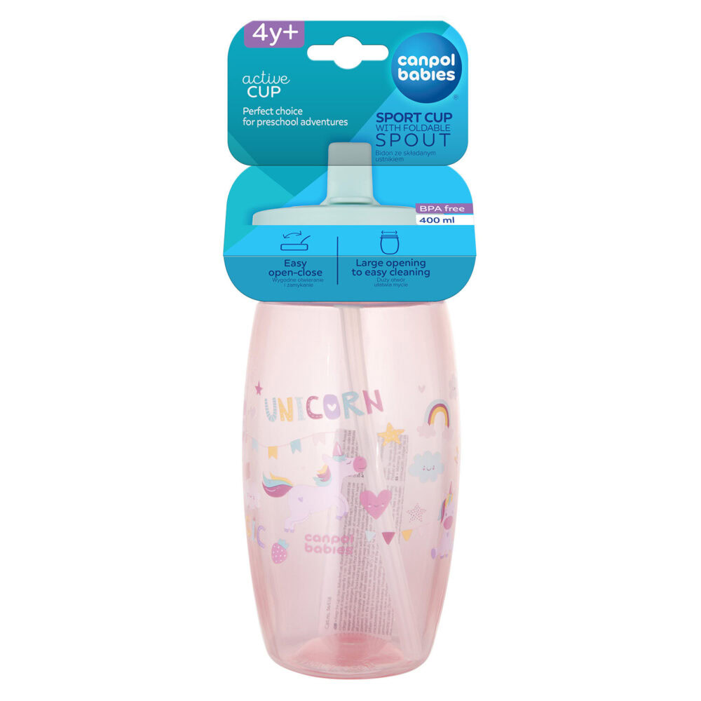 Canpol gobelet de sport pour bébés avec bec pliable licorne 400ml