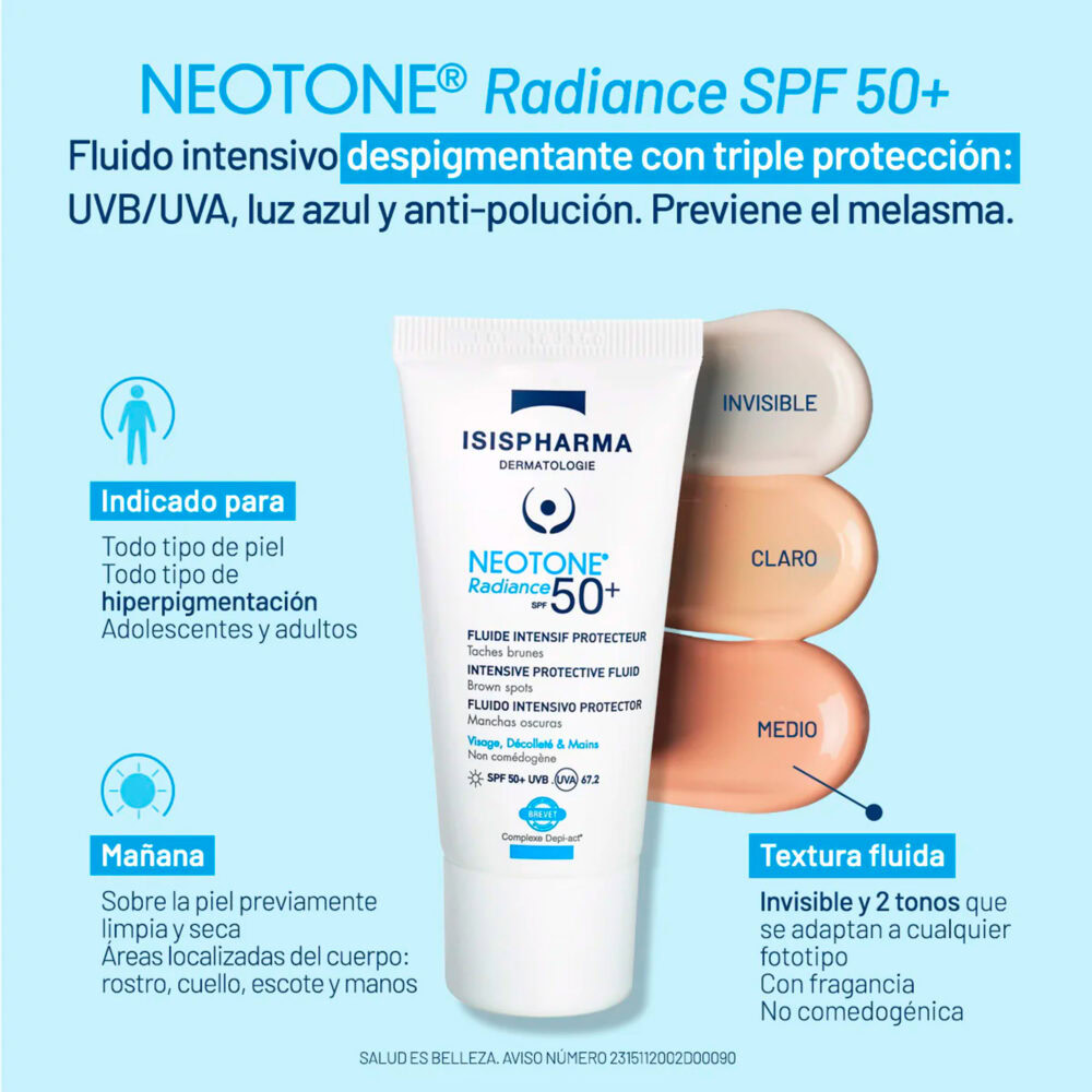 Isispharma neotone radiance fluide intensif protecteur teinté médium spf50+ 30ml