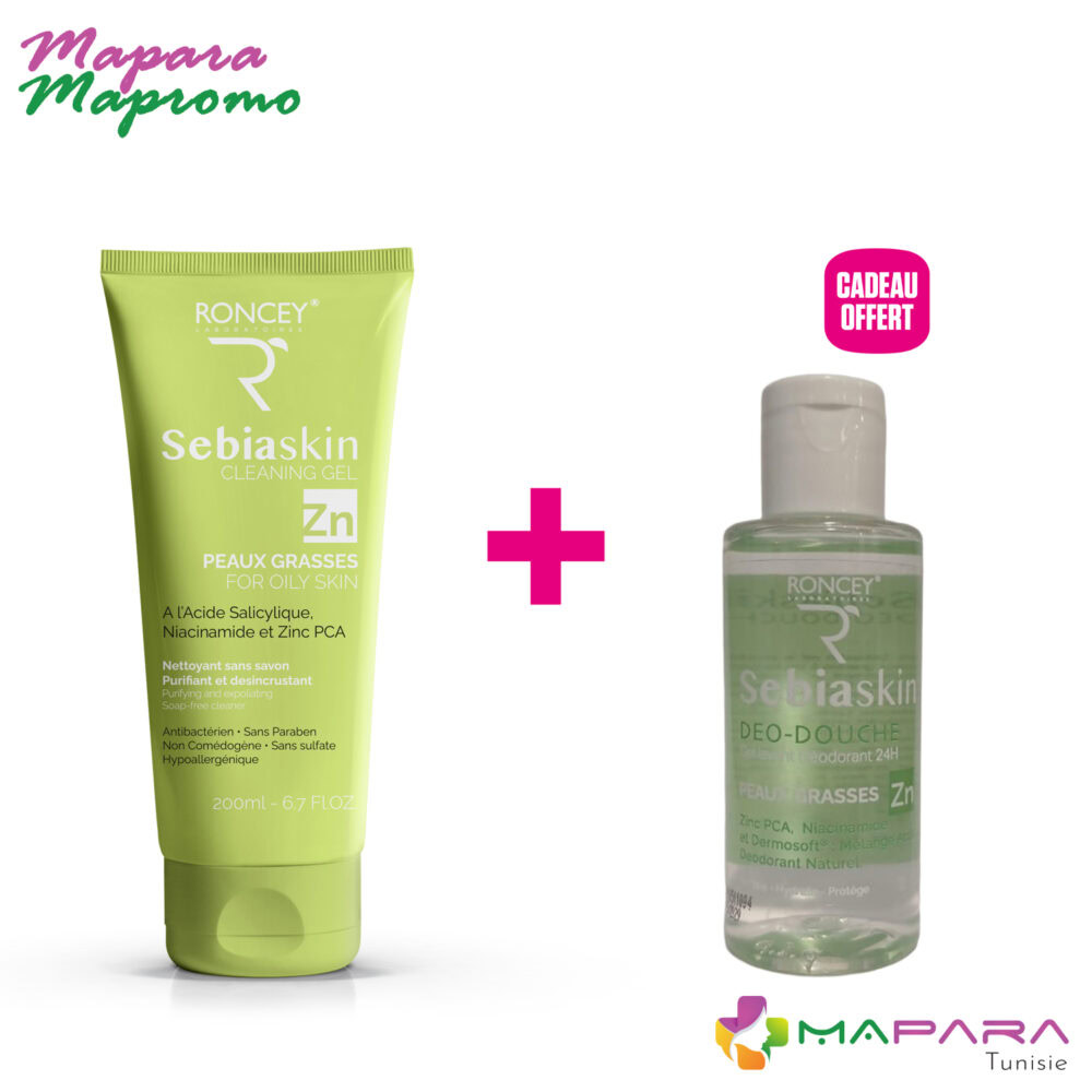 Roncey sebiaskin gel nettoyant peaux grasses 200ml + deo douche sebiaskin peau grasse 50ml (offert)