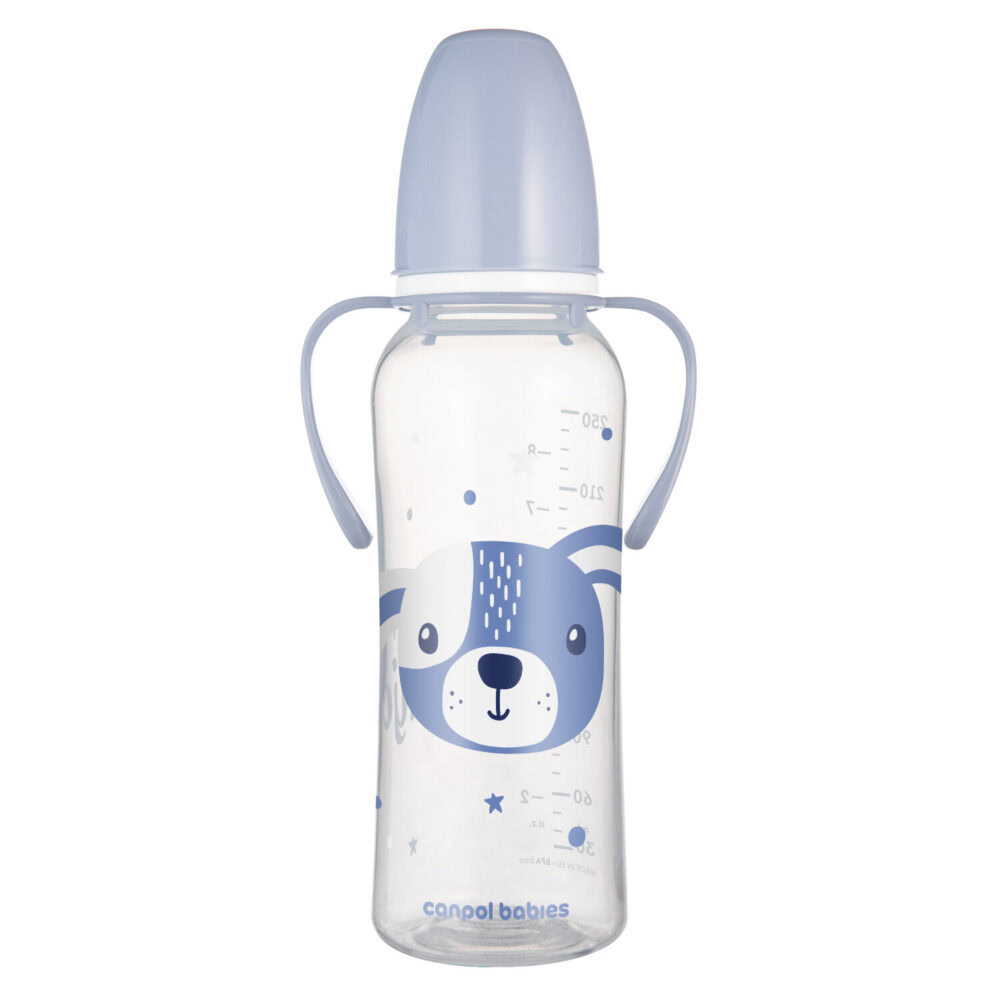 Canpol biberon à col etroit avec anses cute animals 250ml 11/845