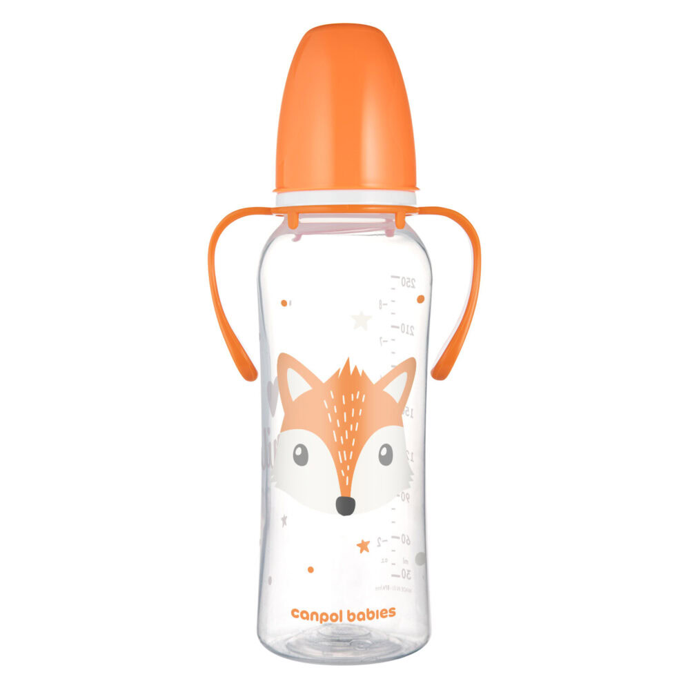 Canpol biberon à col etroit avec anses cute animals 250ml 11/845
