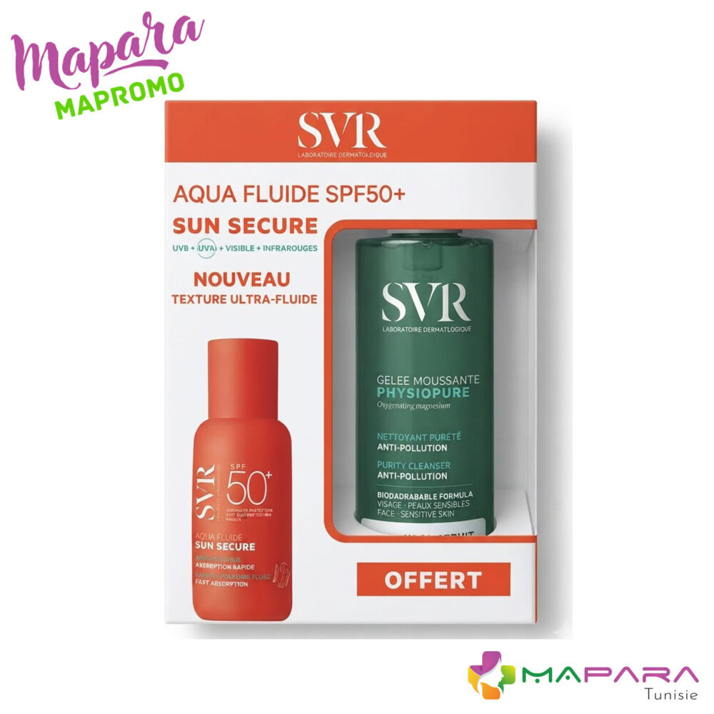 Coffret svr sun secure : aqua fluide spf50+ et gelée moussante physiopure offerte