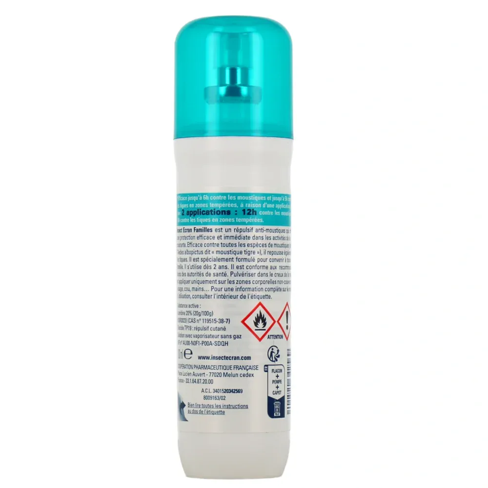 Insect ecran anti-moustiques spray répulsif peau familles 100ml