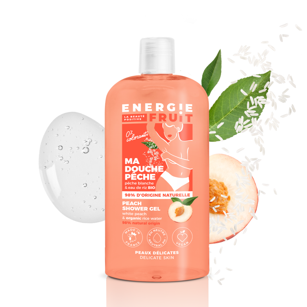 Energie fruit gel douche ph neutre pêche blanche et eau de riz 500ml