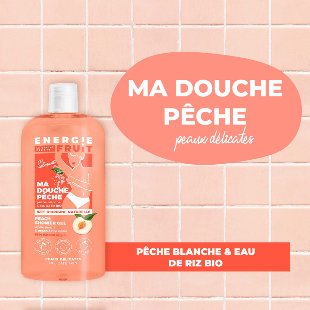 Energie fruit gel douche ph neutre pêche blanche et eau de riz 500ml
