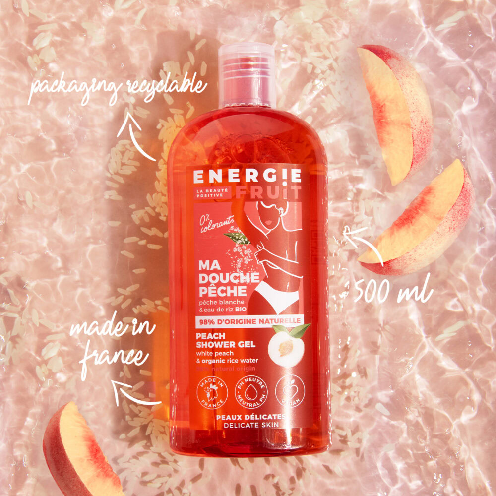 Energie fruit gel douche ph neutre pêche blanche et eau de riz 500ml