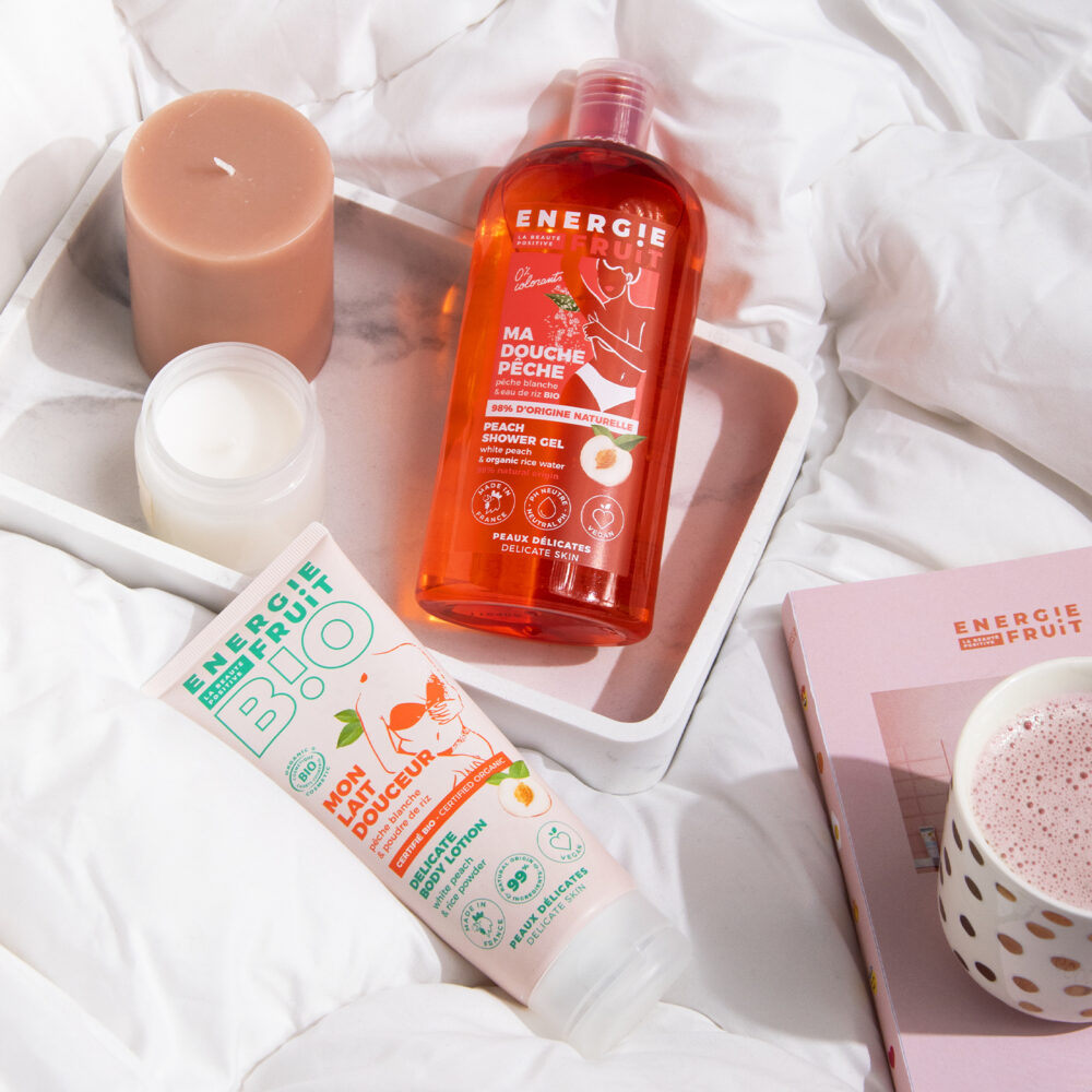 Energie fruit gel douche ph neutre pêche blanche et eau de riz 500ml