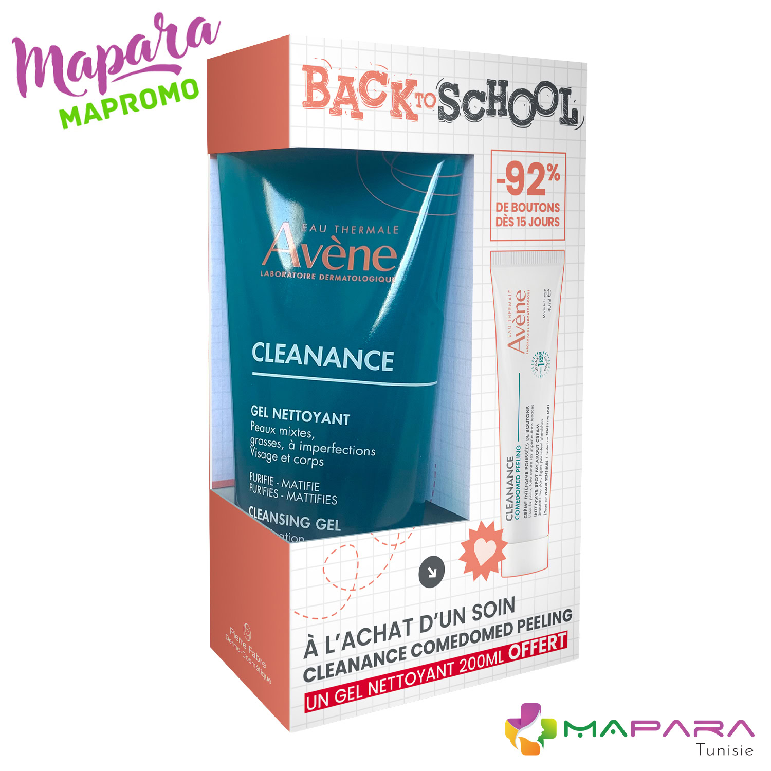 Avene cleanance back to school : comedomed peeling 40ml + gel nettoyant 200ml offert Avene cleanance back to school : comedomed peeling 40ml + gel nettoyant 200ml offert