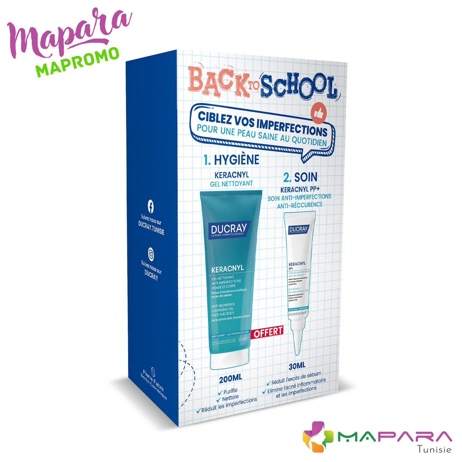 Ducray Keracnyl Pp+ 30 ml + Gel Nettoyant 200 ml Offert