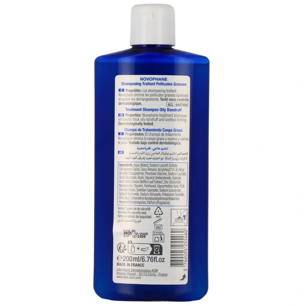 Acm novophane shampooing traitant pellicules grasses 200ml