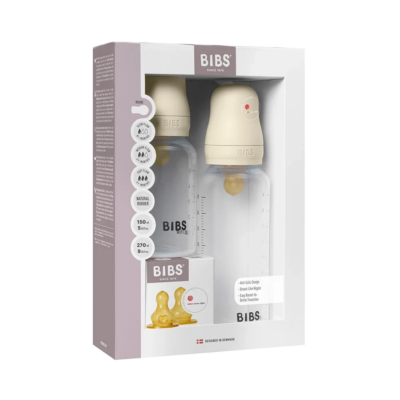 BIBS Set évolutif 2 biberon PP sans BPA 150ml/270ml avec tétines en latex - Ivory