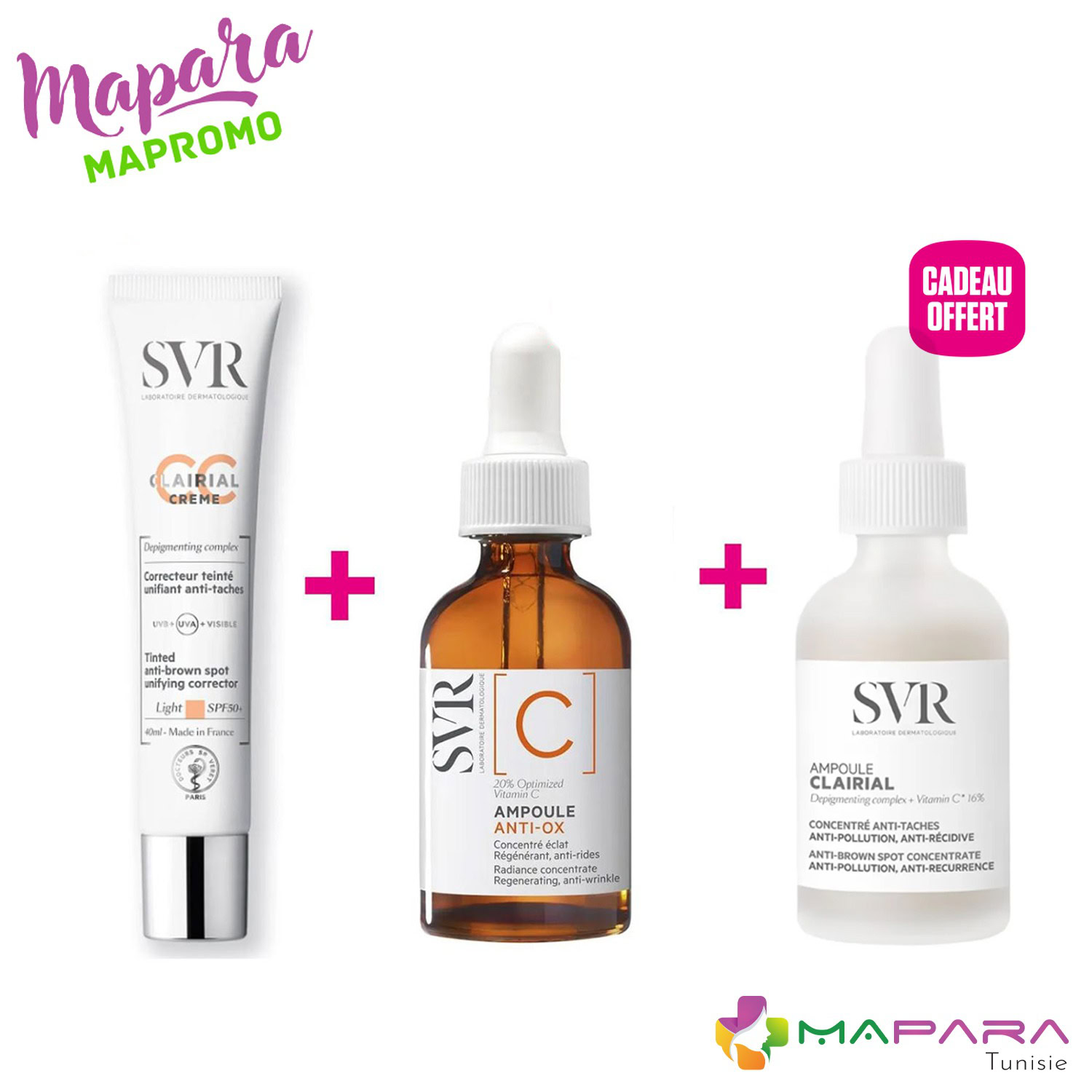 Svr éclat et correction teintée cc crème light spf50+ + ampoule c + ampoule clairial offerte Svr éclat et correction teintée cc crème light spf50+ + ampoule c + ampoule clairial offerte